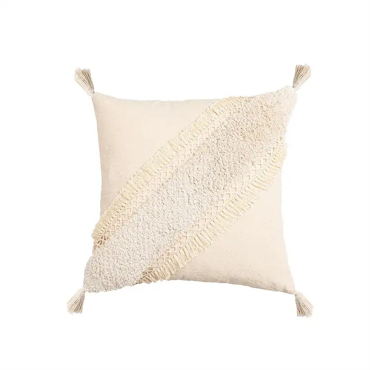 Bohemian cream geometric tassel cushion covers living room decor