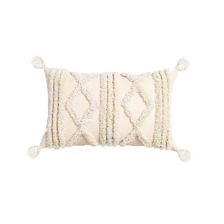Bohemian cream geometric tassel cushion covers living room decor