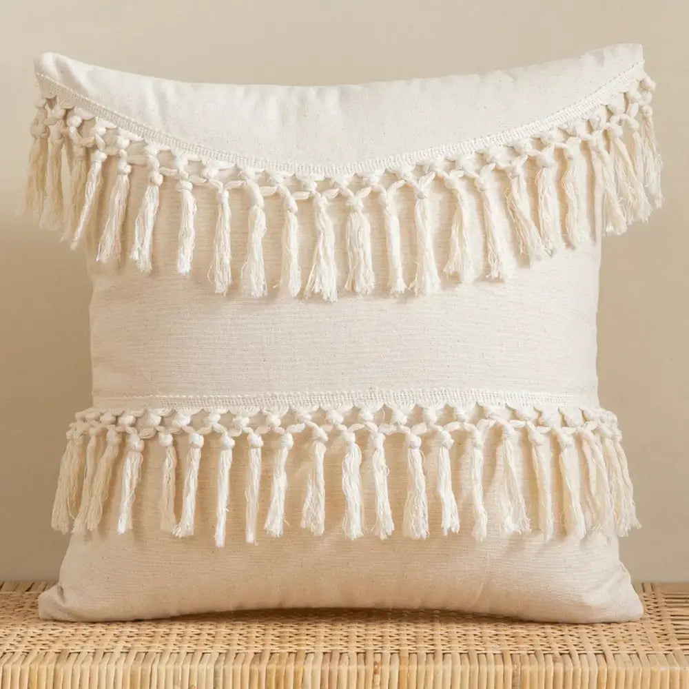 Bohemian cream geometric tassel cushion covers living room decor