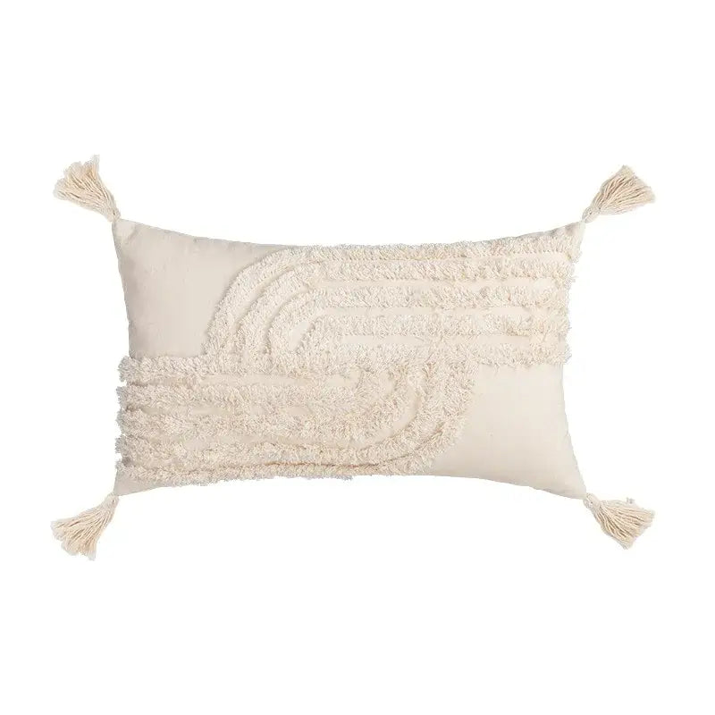 Bohemian cream geometric tassel cushion covers living room decor