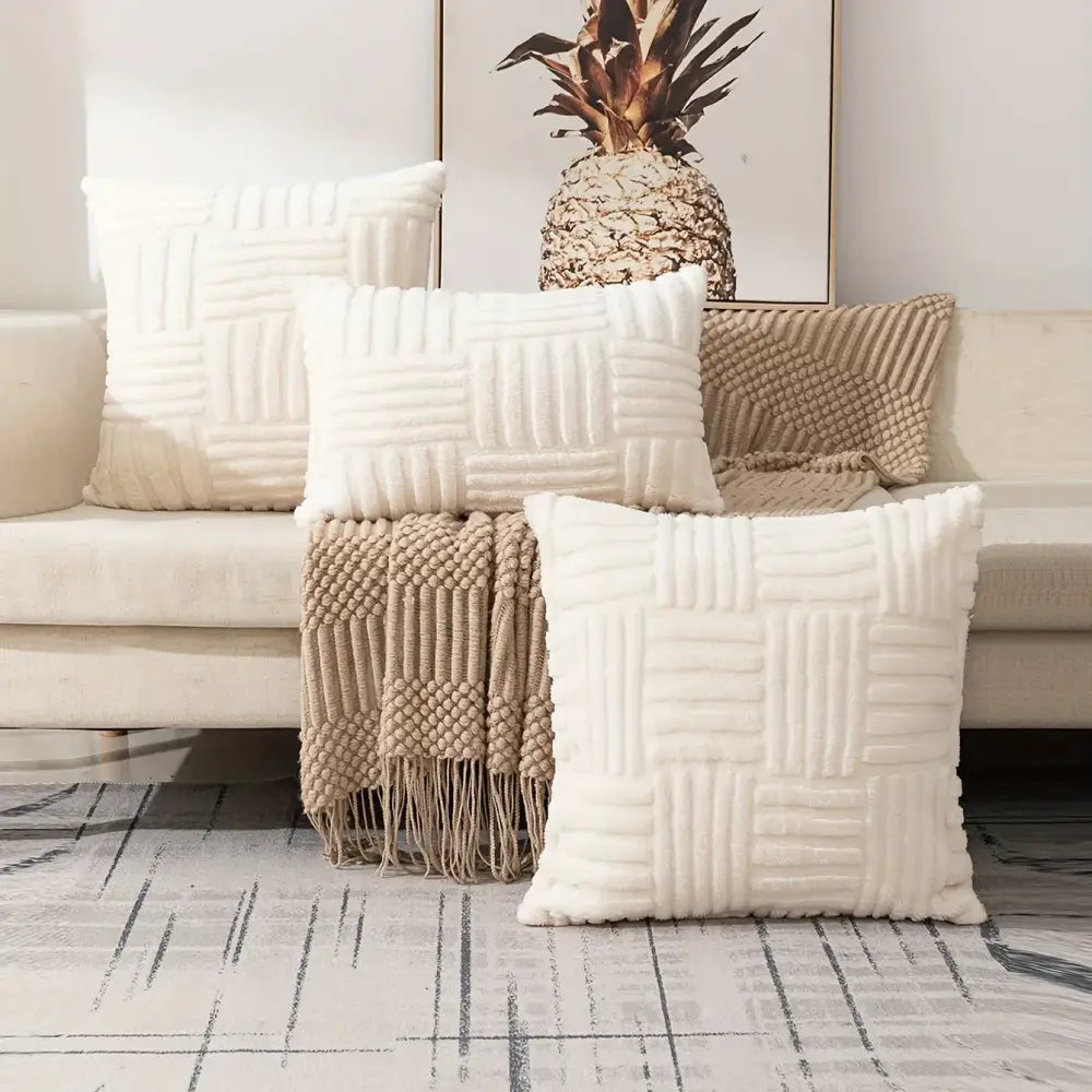 Bohemian cream velvet knitted cushion cover living room pillow case