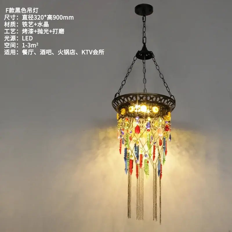 Bohemian crystal pendant light gold & black dining room chandelier