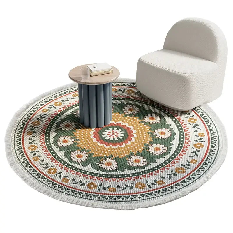 Bohemian ethnic round area rug red and gold lion bedroom decor