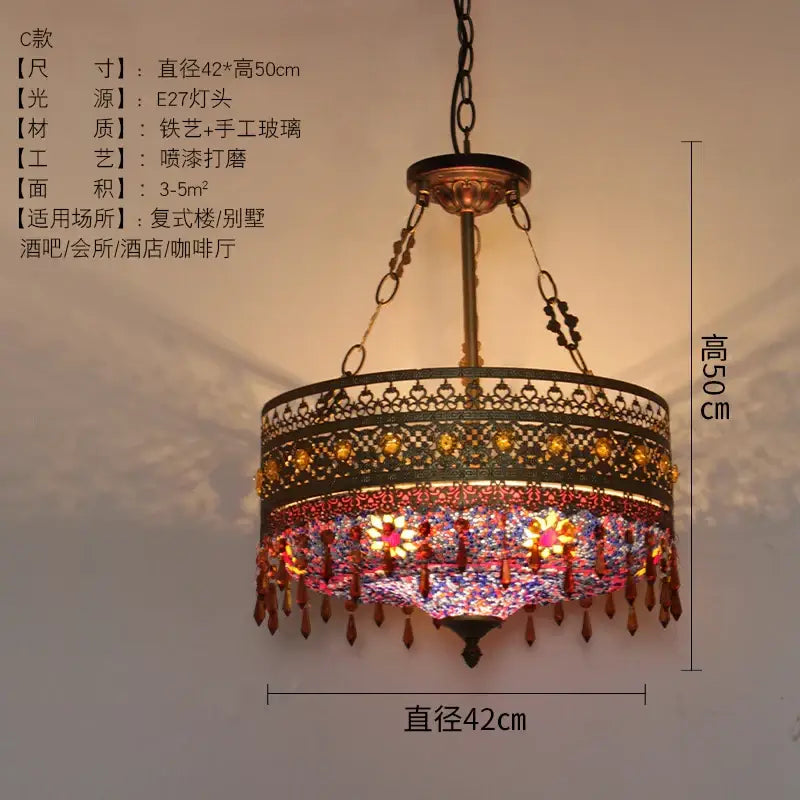 Bohemian exotic stained glass gold pendant lights dining room