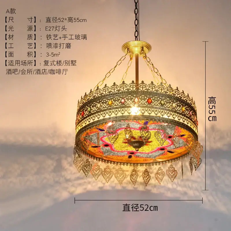 Bohemian exotic stained glass gold pendant lights dining room