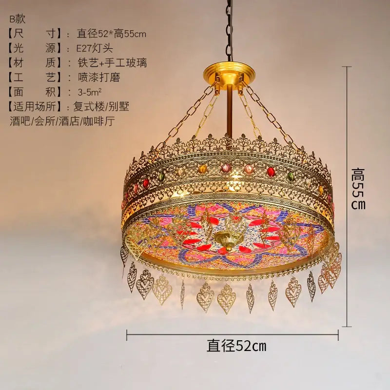 Bohemian exotic stained glass gold pendant lights dining room