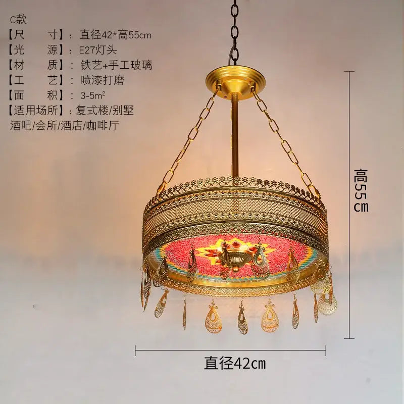 Bohemian exotic stained glass gold pendant lights dining room