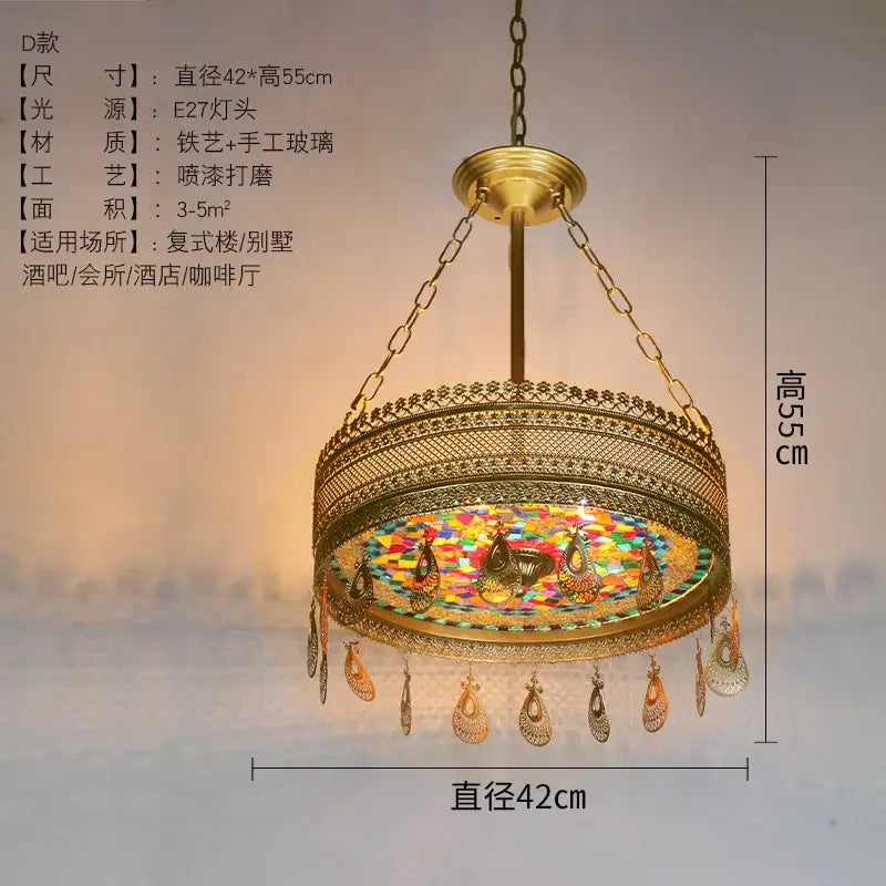Bohemian exotic stained glass gold pendant lights dining room