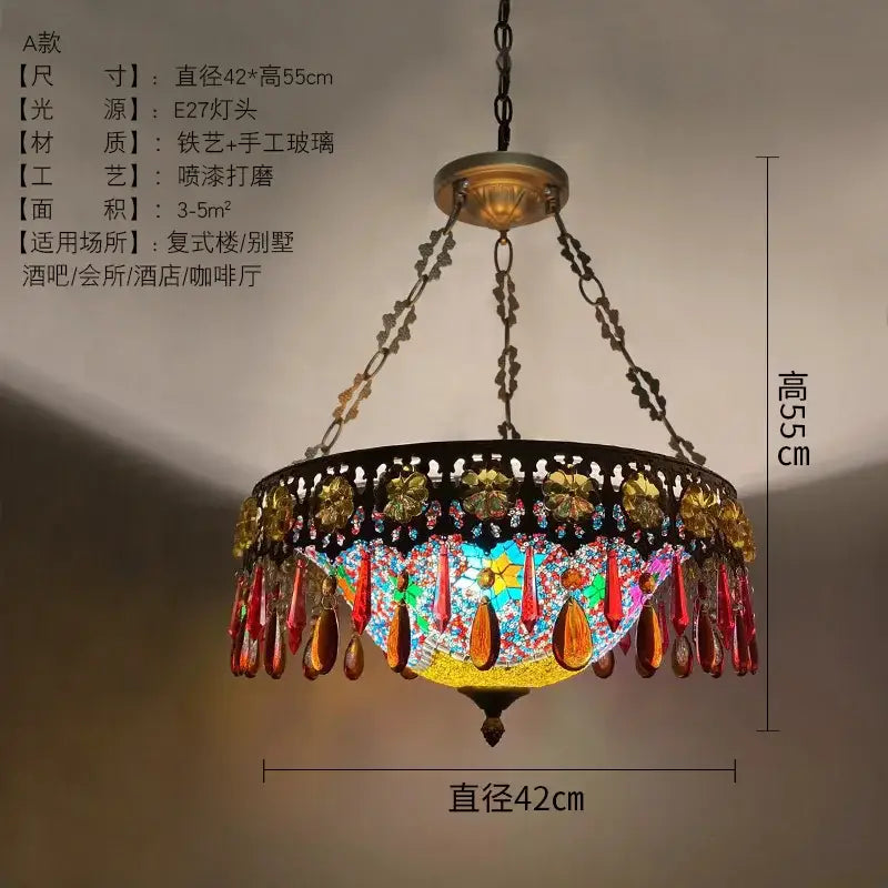 Bohemian exotic stained glass gold pendant lights dining room