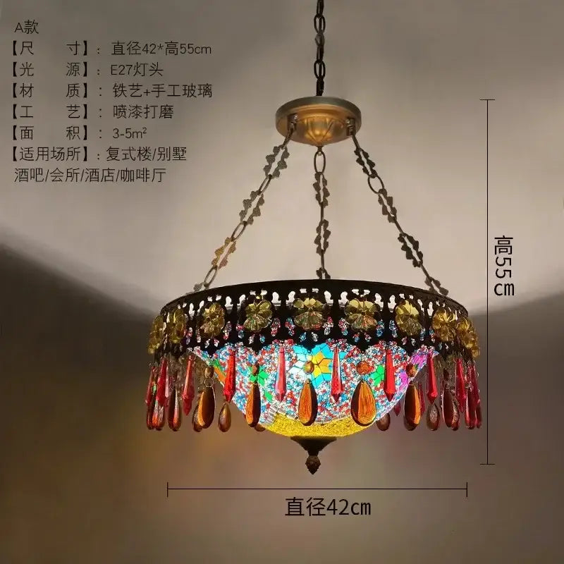 Bohemian exotic stained glass pendant lights dining room mosaic gold
