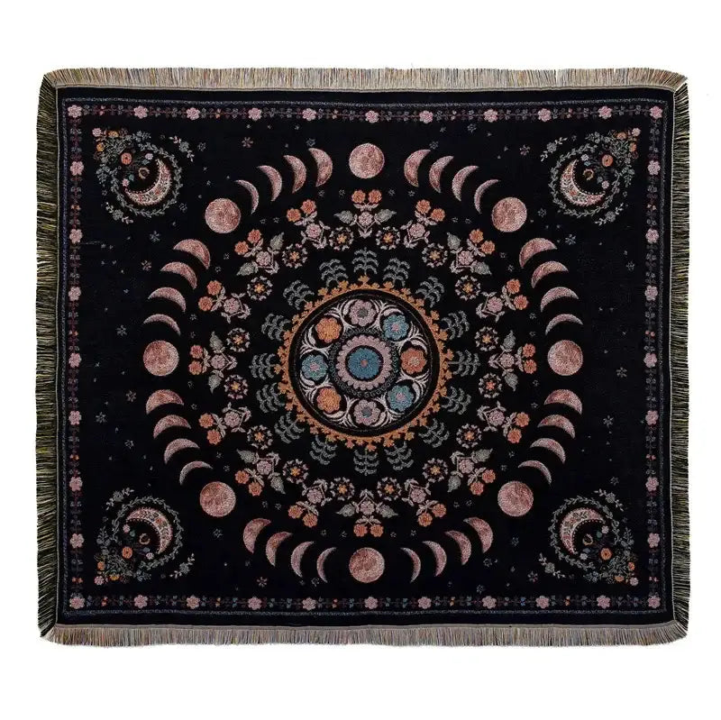 Bohemian floral celestial woven throw blanket living room fringed tapestry