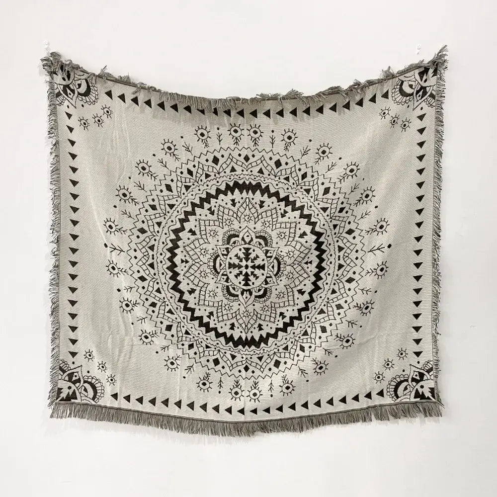 Bohemian floral celestial woven throw blanket living room fringed tapestry