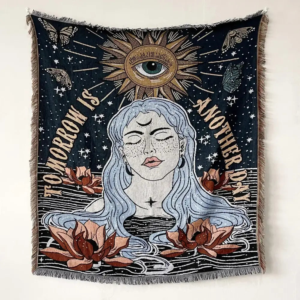 Bohemian floral celestial woven throw blanket living room fringed tapestry