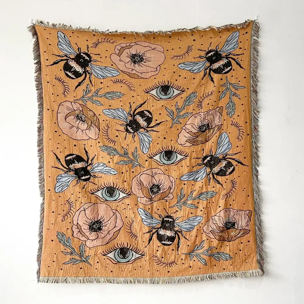 Bohemian floral celestial woven throw blanket living room fringed tapestry