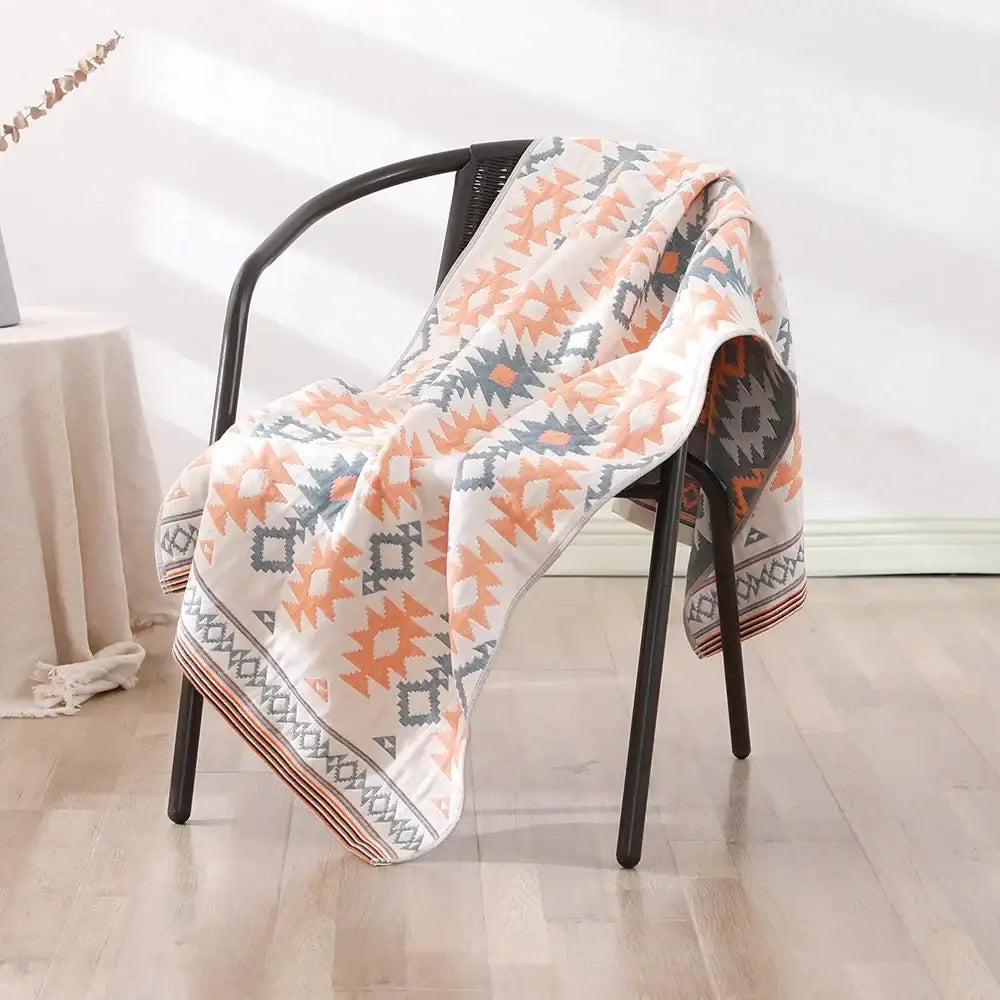 Bohemian floral cotton bath towel orange & teal bathroom wrap