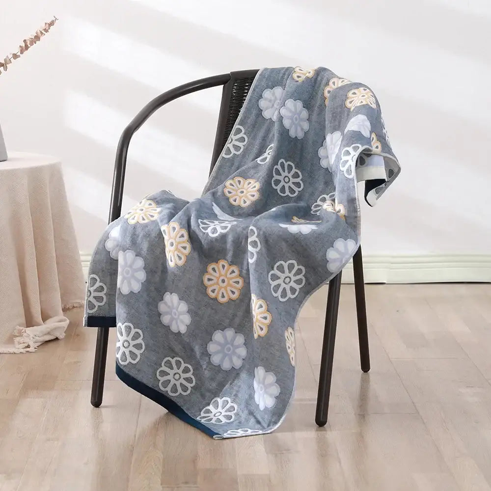 Bohemian floral cotton bath towel orange & teal bathroom wrap