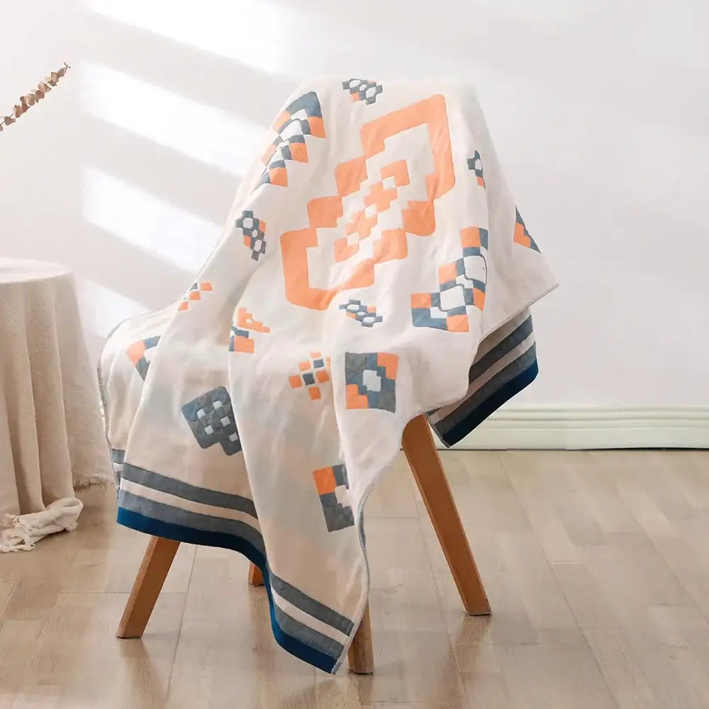 Bohemian floral cotton bath towel orange & teal bathroom wrap
