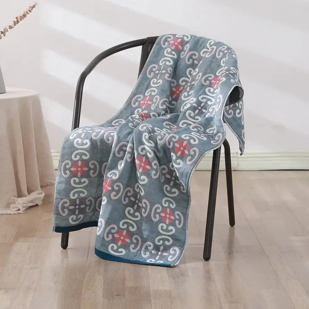 Bohemian floral cotton bath towel orange & teal bathroom wrap