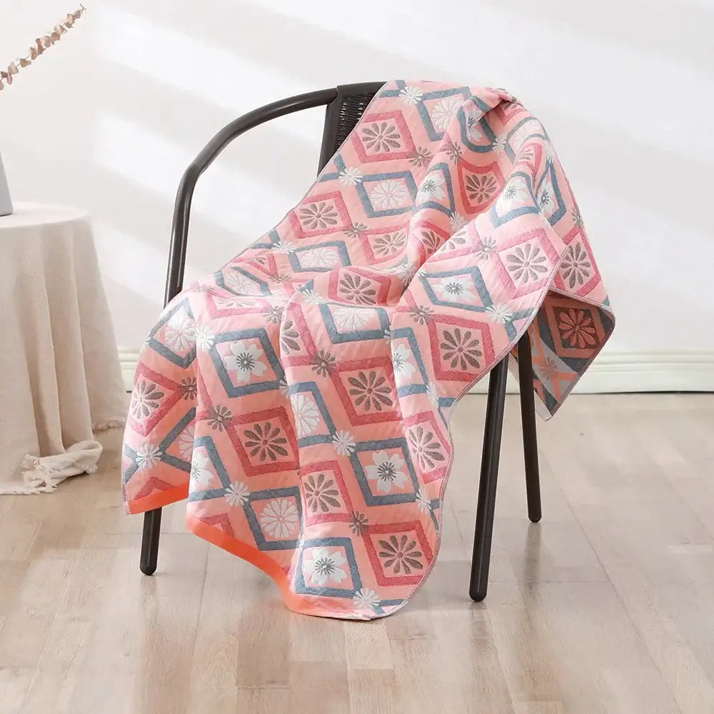 Bohemian floral cotton bath towel orange & teal bathroom wrap