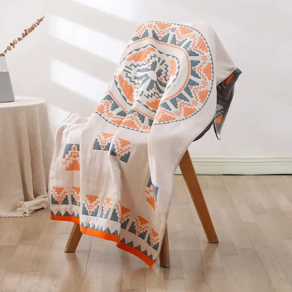 Bohemian floral cotton bath towel orange & teal bathroom wrap