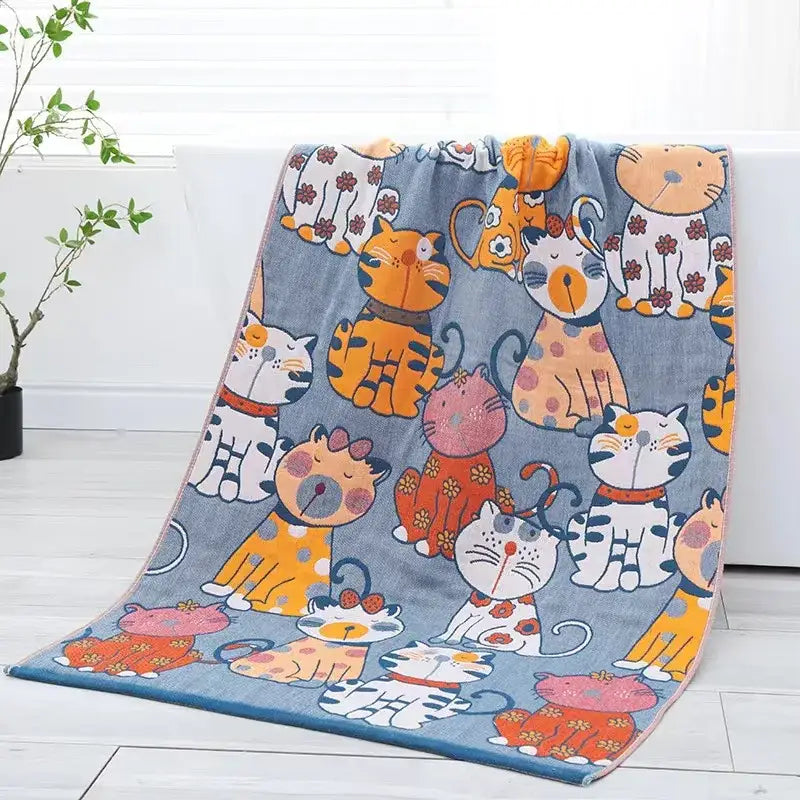 Bohemian floral cotton bath towel orange & teal bathroom wrap