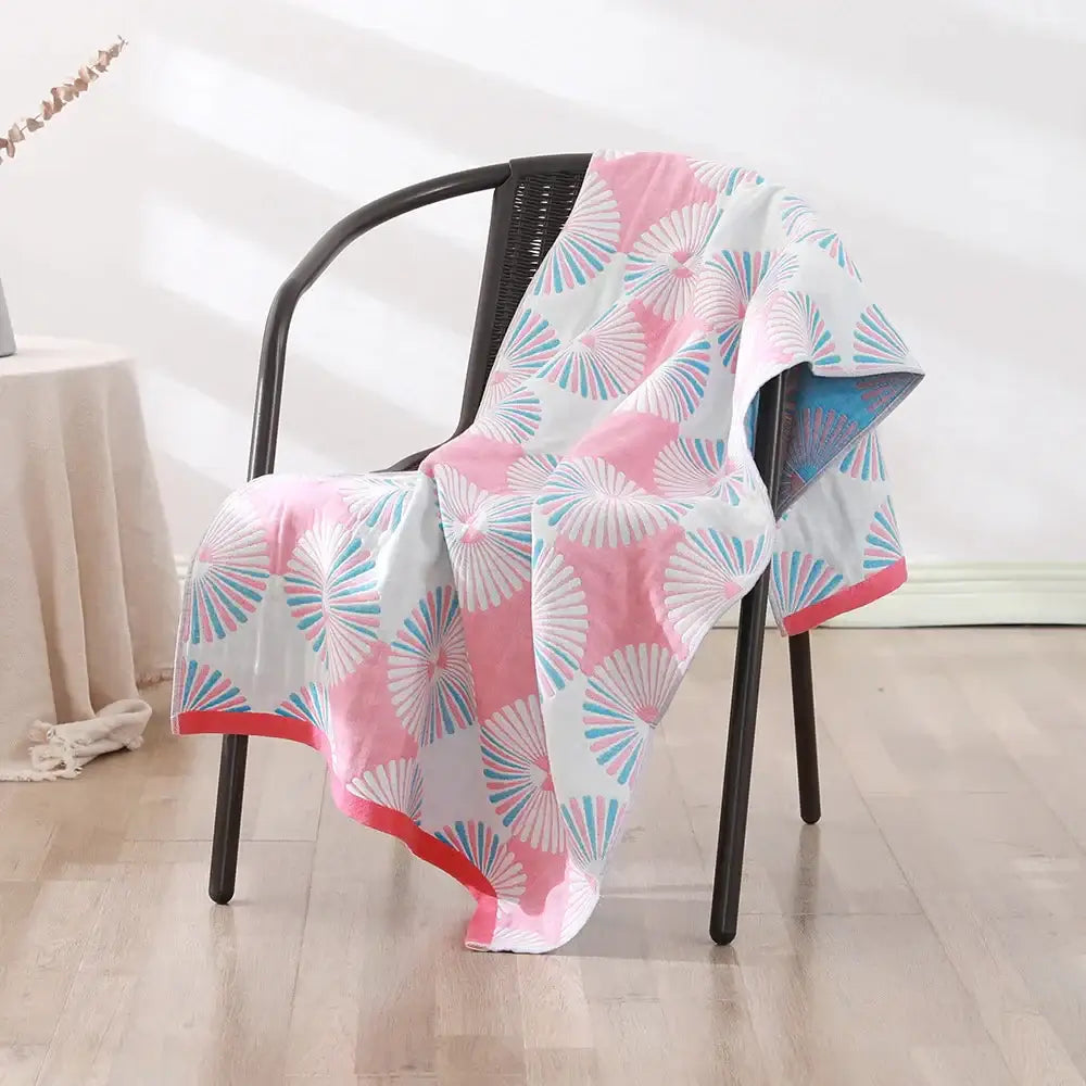 Bohemian floral cotton bath towel orange & teal bathroom wrap