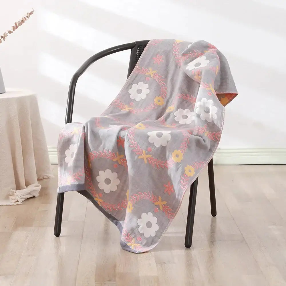 Bohemian floral cotton bath towel orange & teal bathroom wrap