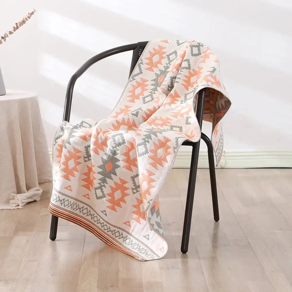 Bohemian floral cotton bath towel orange & teal bathroom wrap
