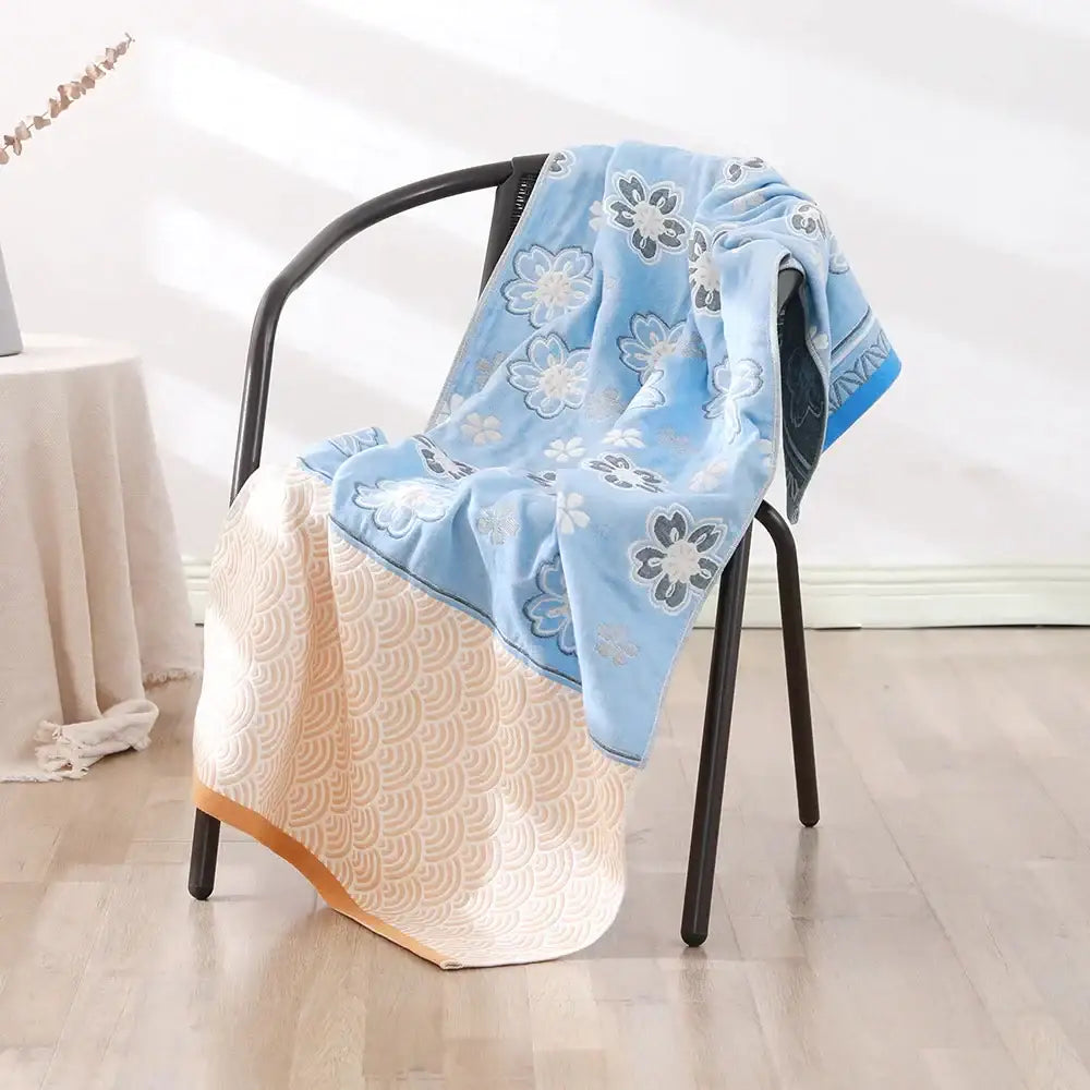 Bohemian floral cotton bath towel orange & teal bathroom wrap