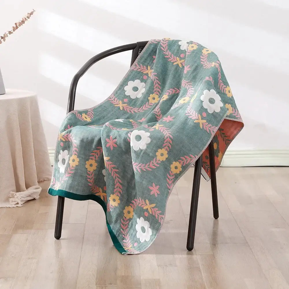 Bohemian floral cotton bath towel orange & teal bathroom wrap