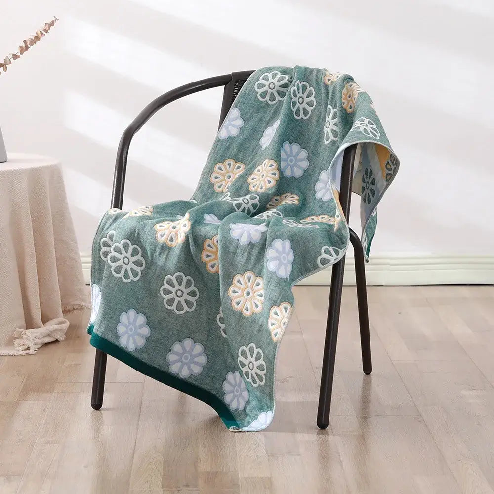 Bohemian floral cotton bath towel orange & teal bathroom wrap