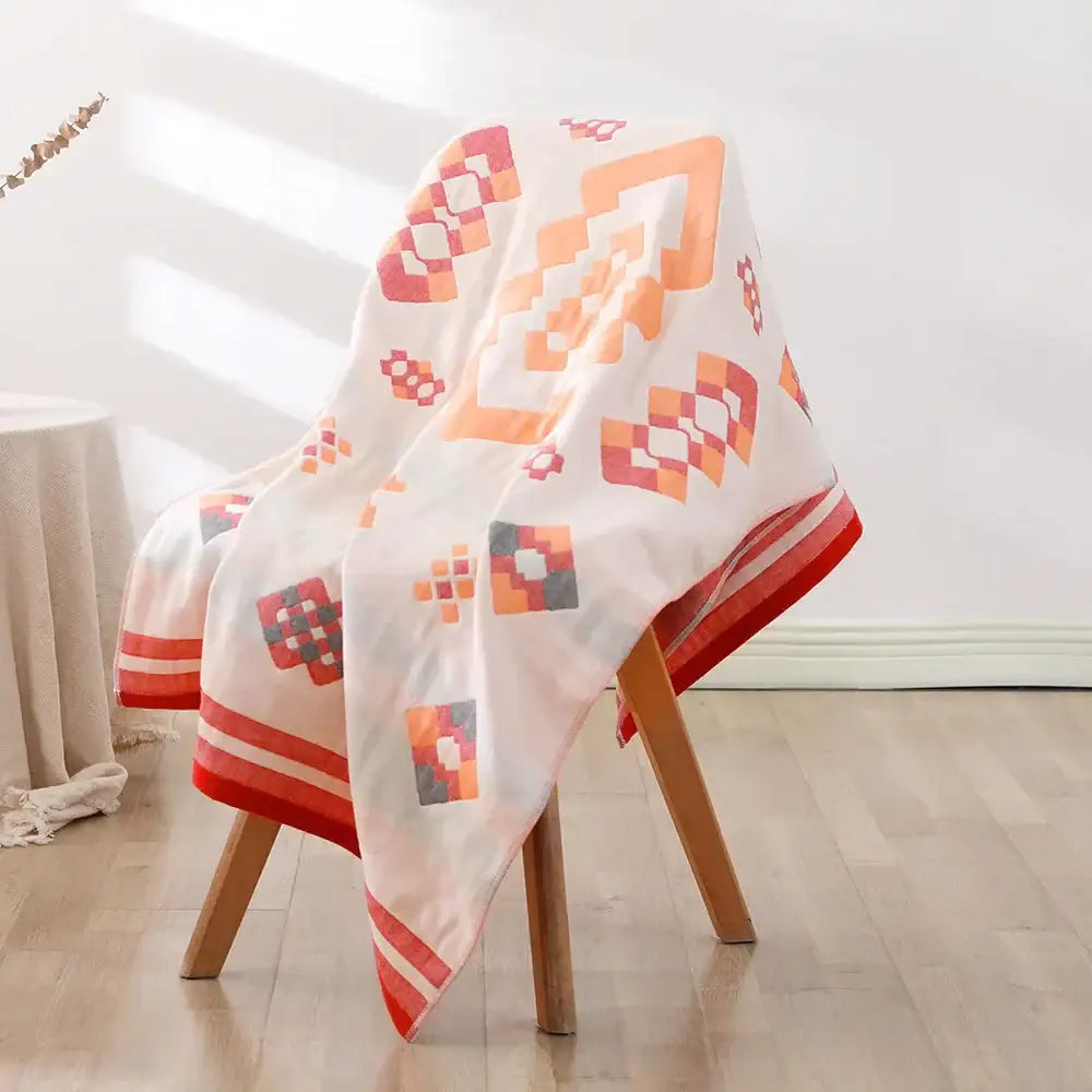 Bohemian floral cotton bath towel orange & teal bathroom wrap