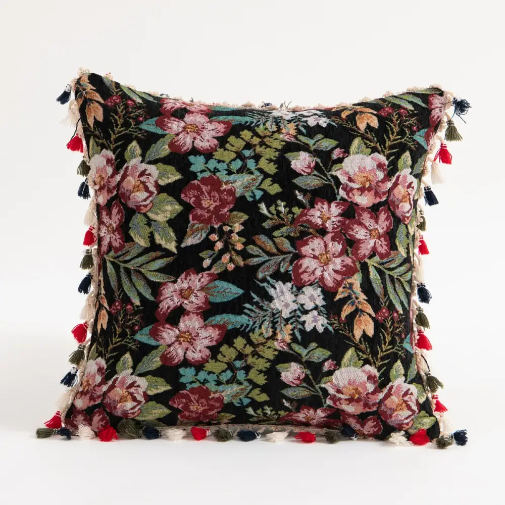 Bohemian flower cushion cover black floral living room pillow case