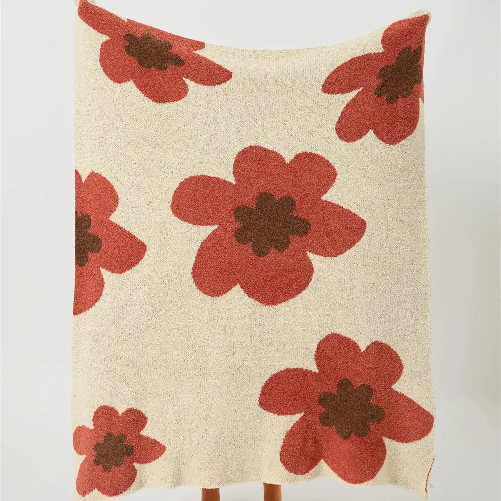 Bohemian flower knitted throw blanket cream floral bedroom decor