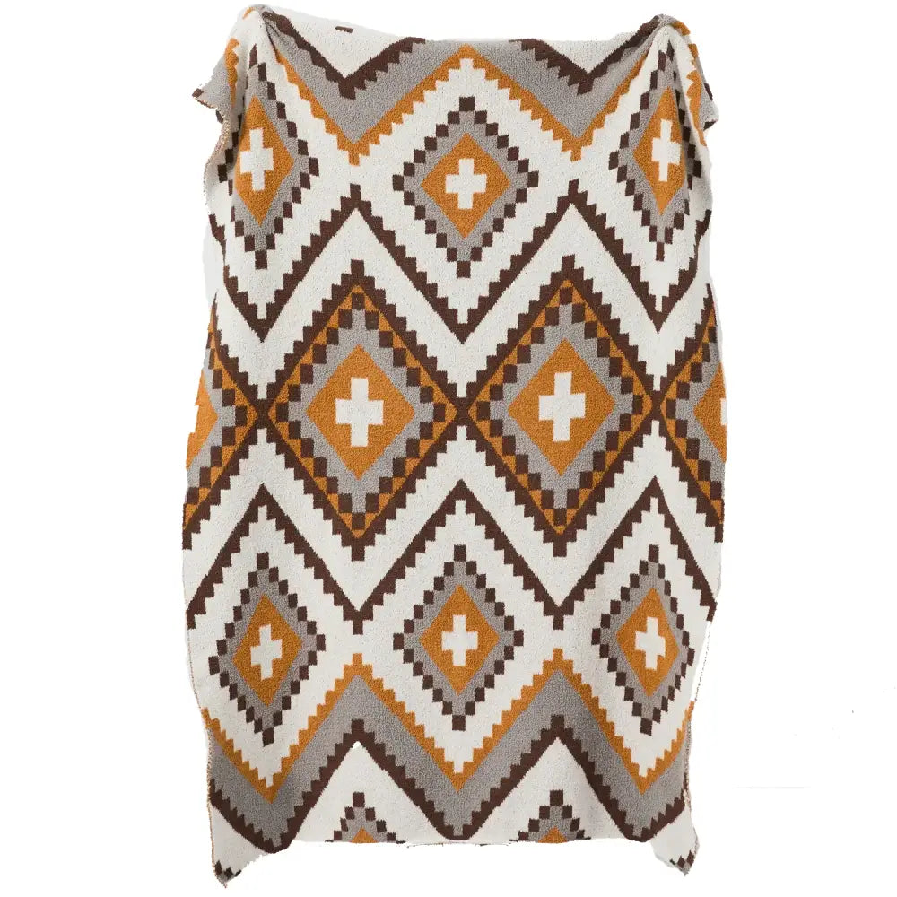 Bohemian flower knitted throw blanket cream floral bedroom decor
