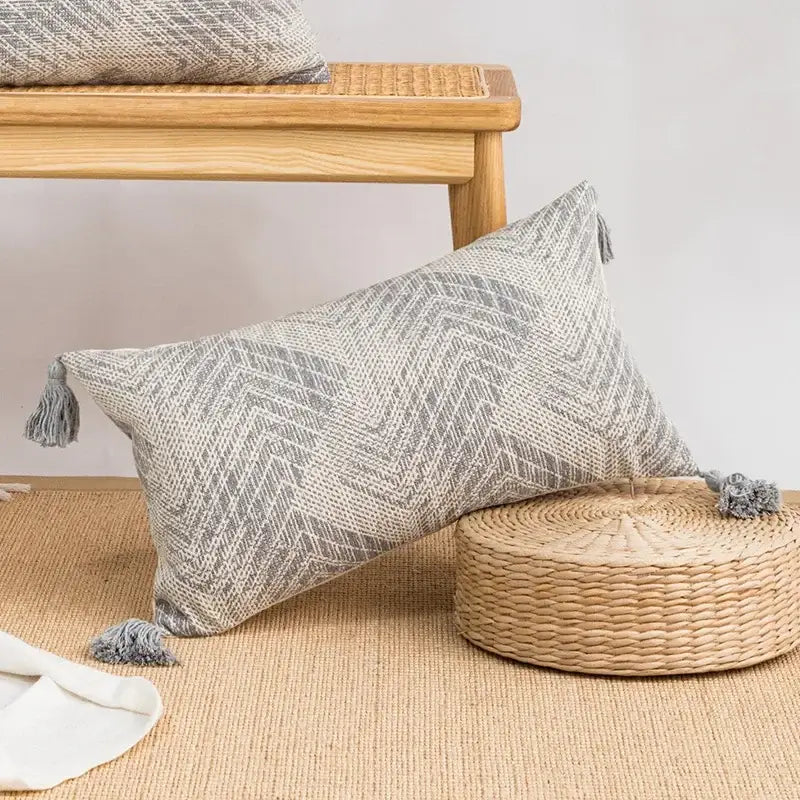 Bohemian geometric tufted cushion cover cream & grey living room