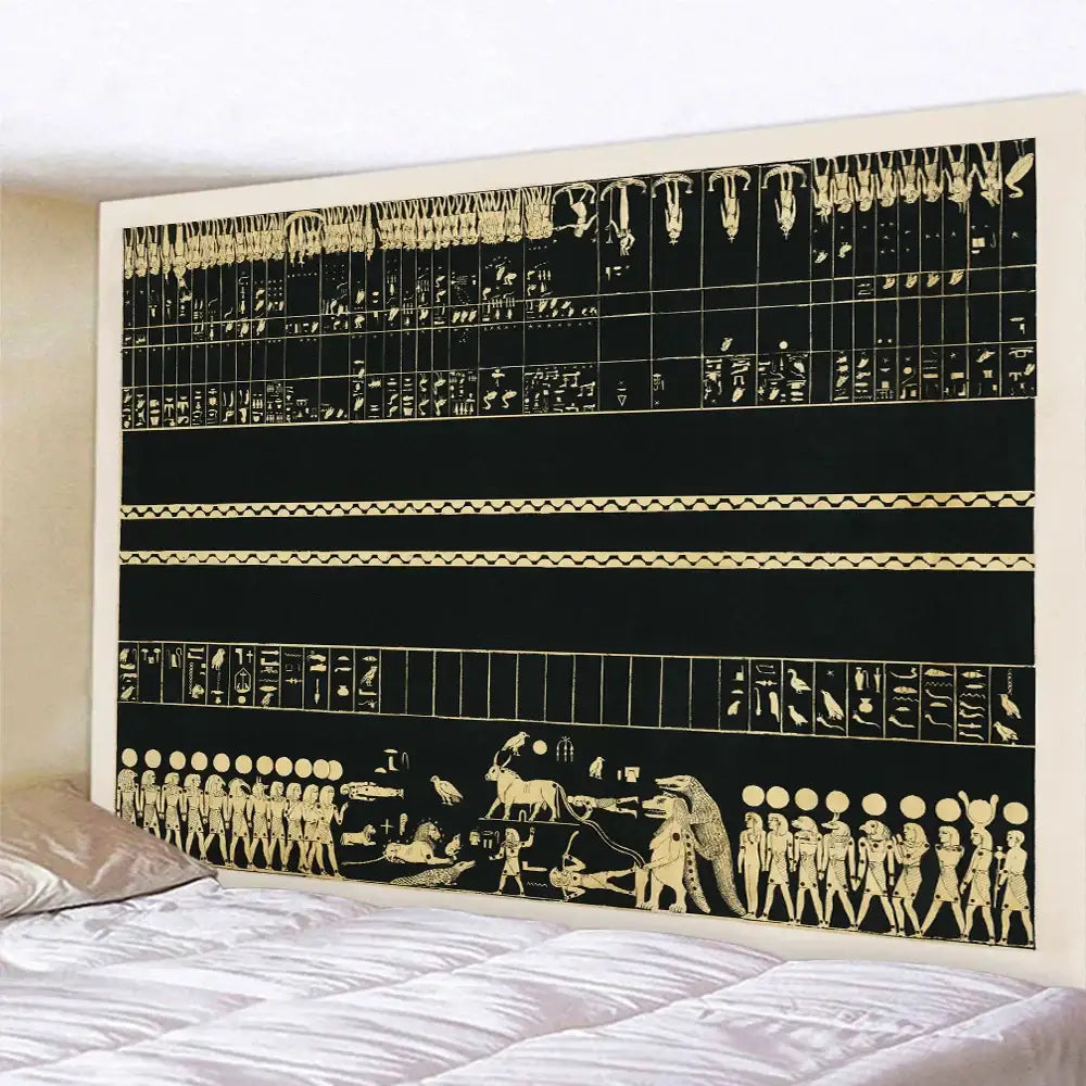 Bohemian gold & red egyptian mural tapestry bedroom yoga mat