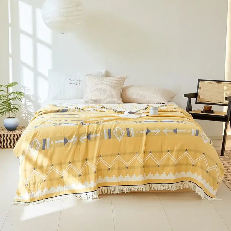 Bohemian gray & white cotton throw blanket bedroom gauze bedspread