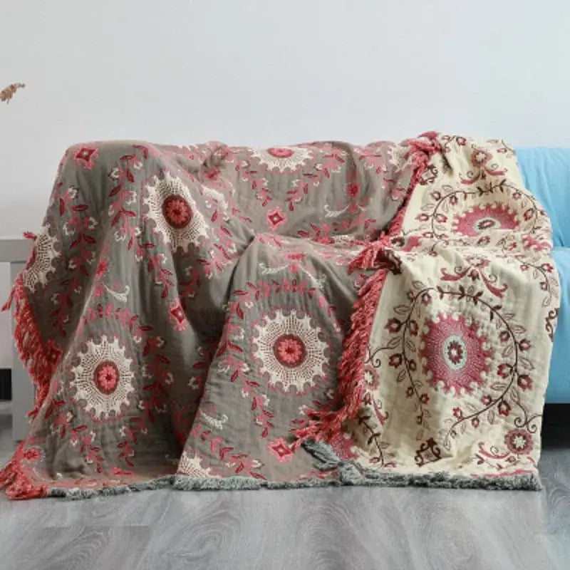 Bohemian green floral cotton throw blanket living room bed cover