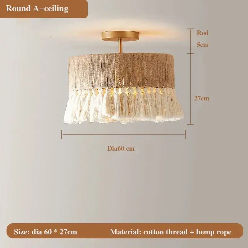 Bohemian hemp rope tassel pendant light for dining room 3 pack