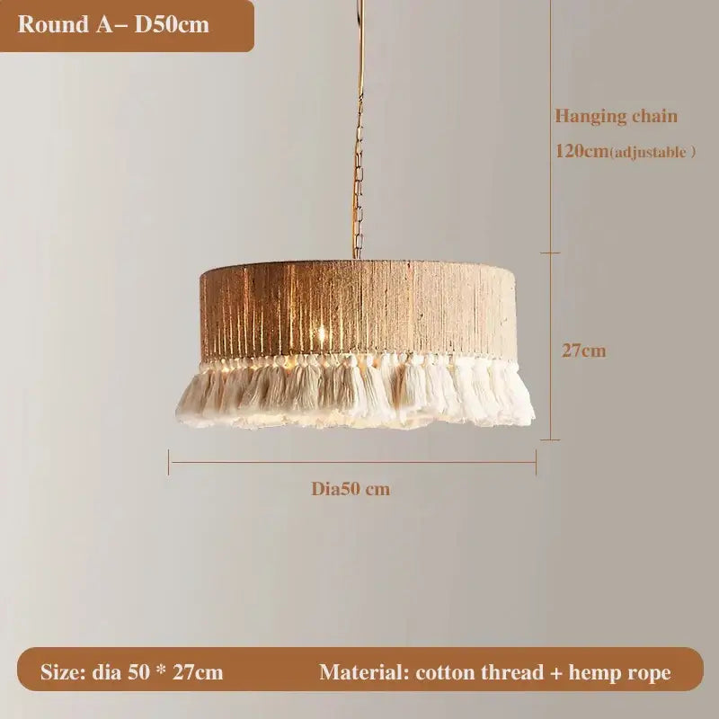Bohemian hemp rope tassel pendant light for dining room 3 pack