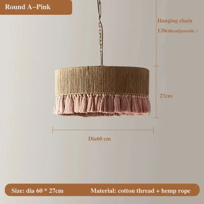 Bohemian hemp rope tassel pendant light for dining room 3 pack