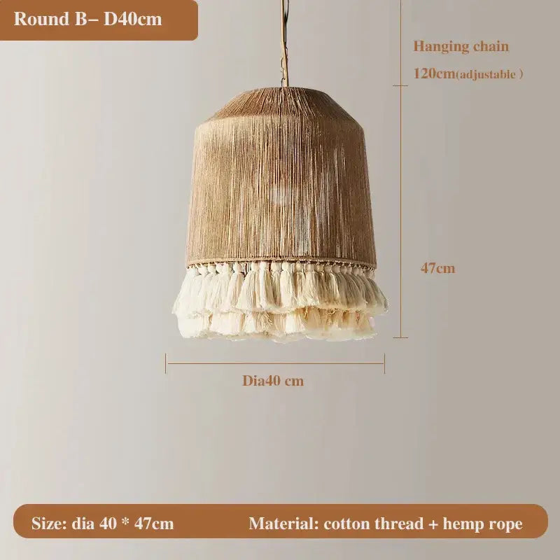 Bohemian hemp rope tassel pendant light for dining room 3 pack