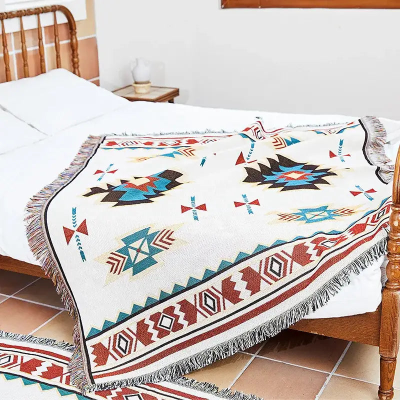 Bohemian jacquard sofa blanket pastoral autumn scene living room