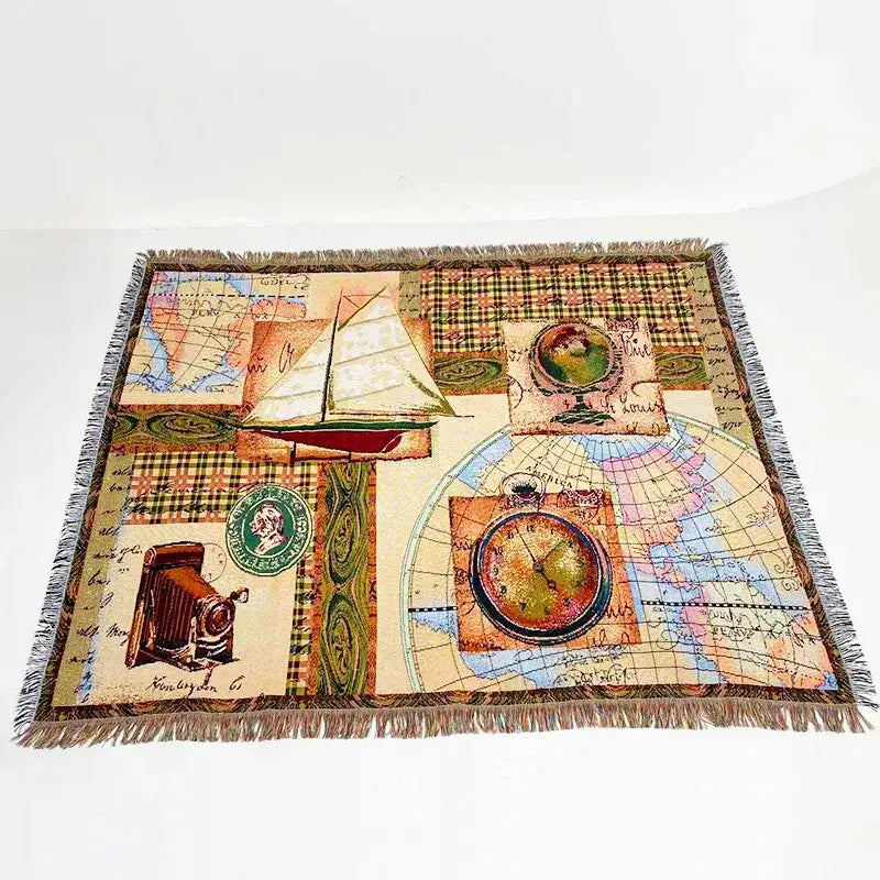 Bohemian jacquard sofa blanket pastoral autumn scene living room