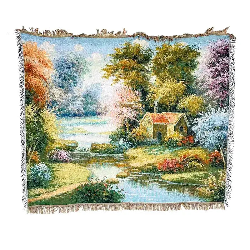 Bohemian jacquard sofa blanket pastoral autumn scene living room