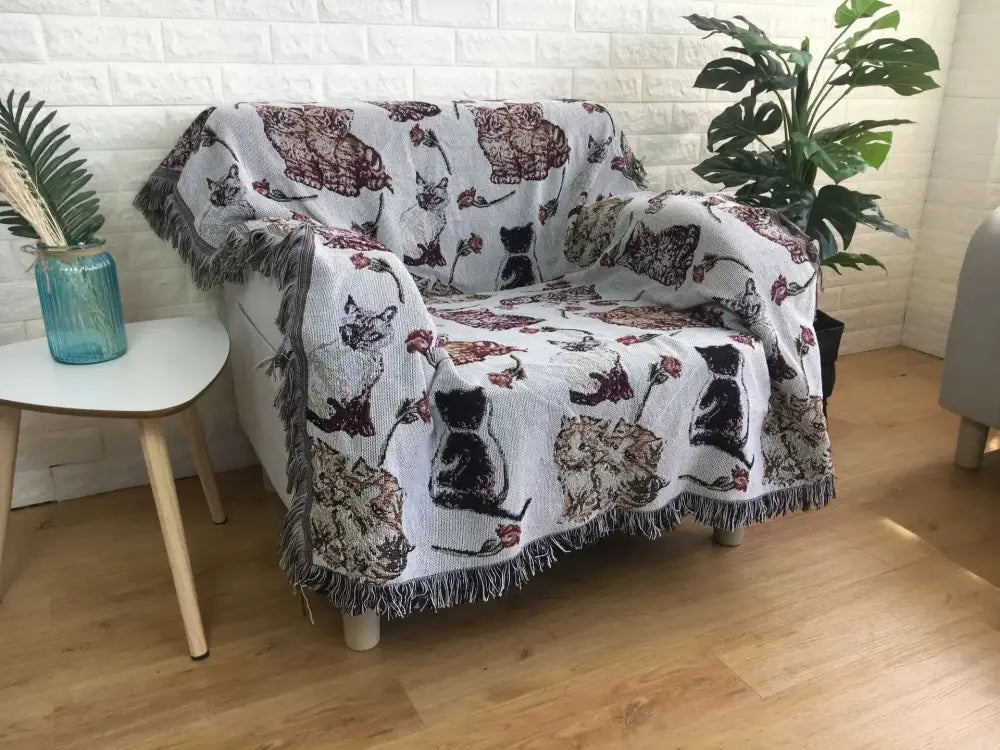 Bohemian jacquard sofa blanket pastoral autumn scene living room