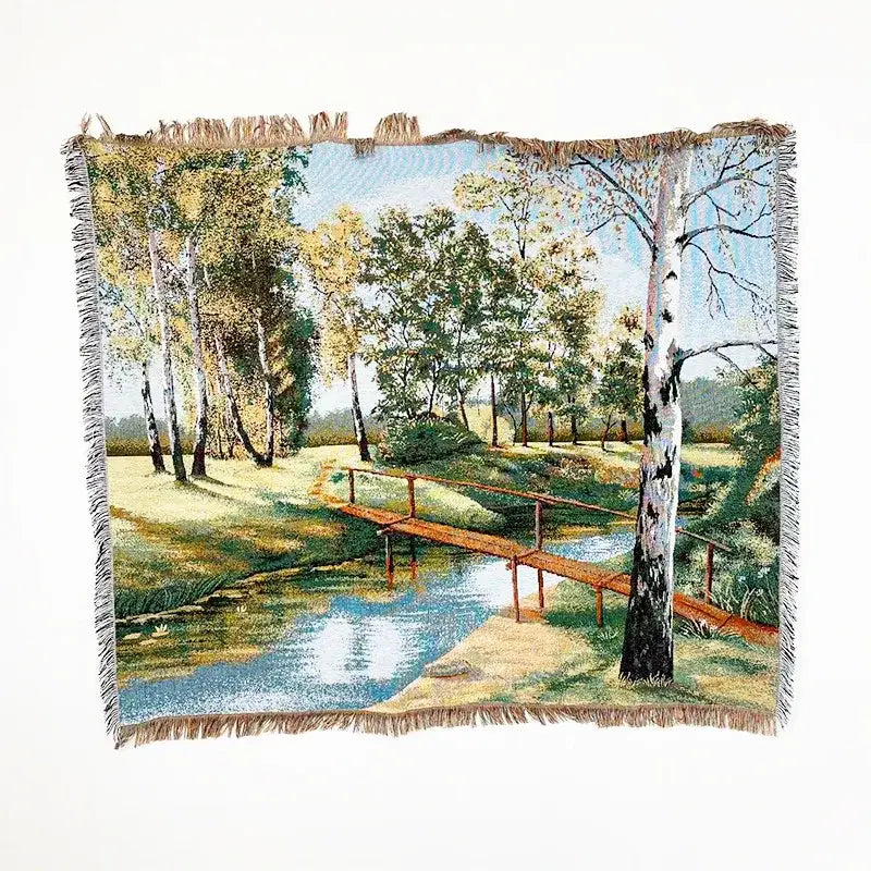 Bohemian jacquard sofa blanket pastoral autumn scene living room