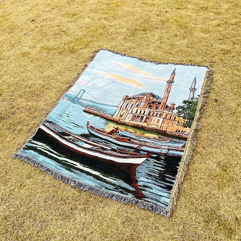 Bohemian jacquard sofa blanket pastoral autumn scene living room