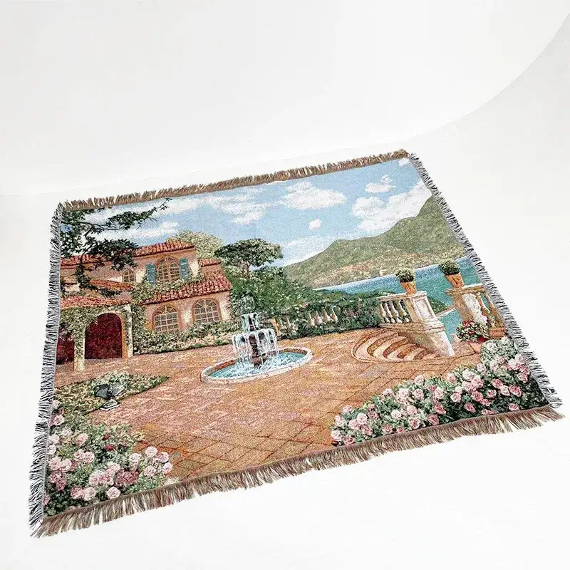 Bohemian jacquard sofa blanket pastoral autumn scene living room